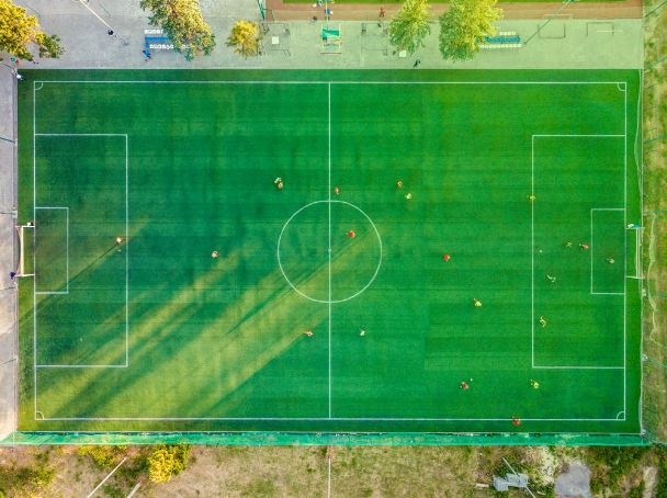 Aerial view of soccer field