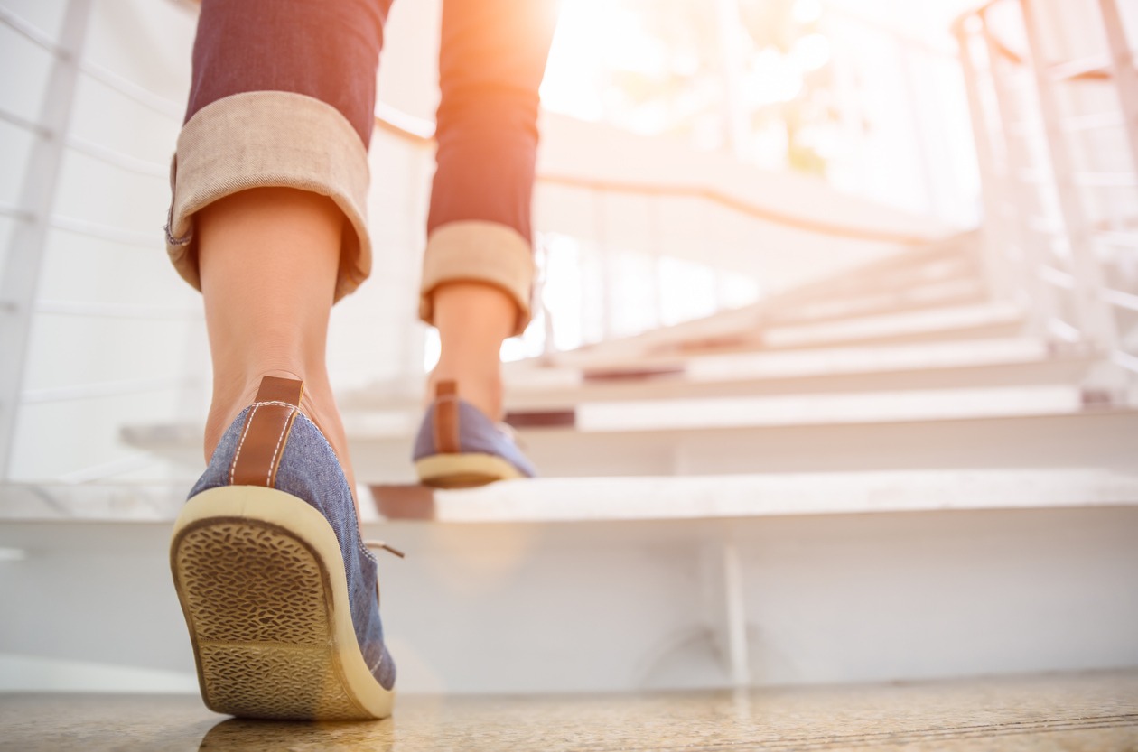A woman wearing comfortable shoes