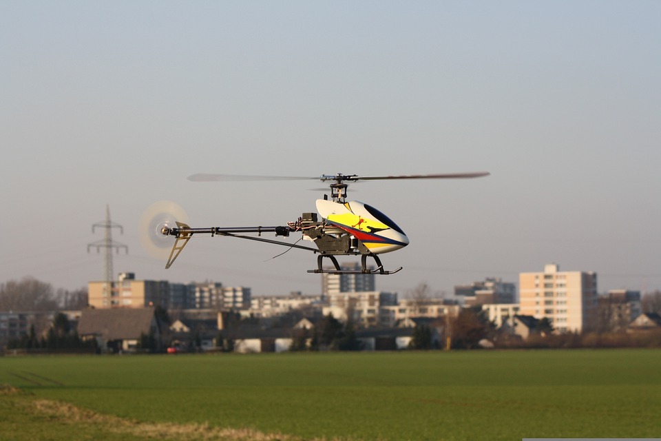 a flying RC helicopter