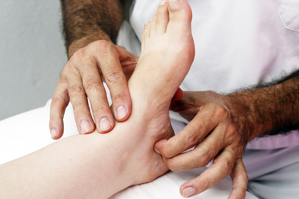 a reflexology session in progress