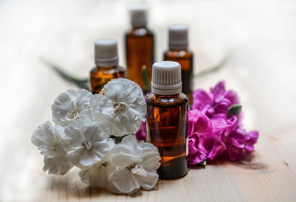 bottles of essential oils for aromatherapy