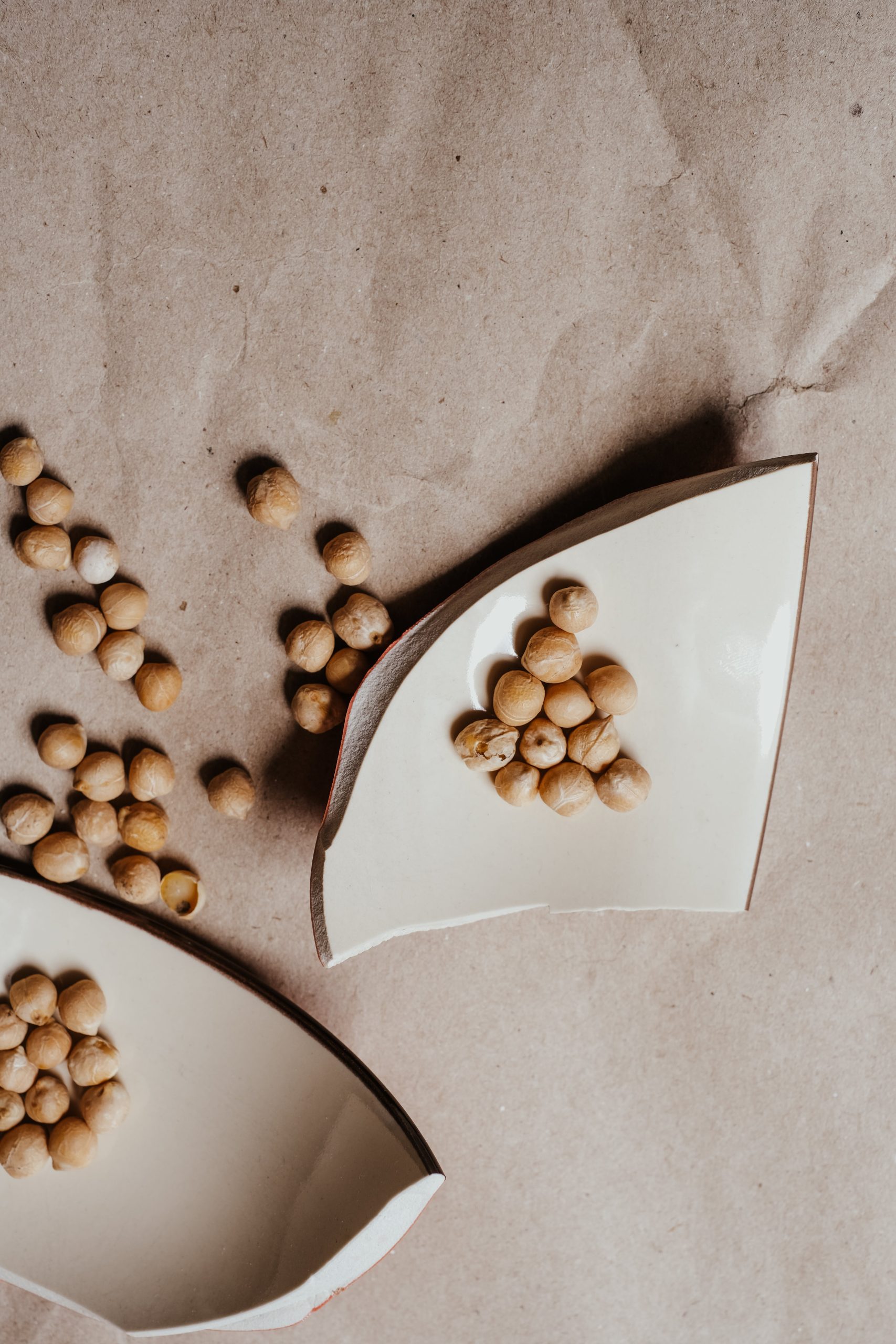 Chickpeas and a broken ceramic plate