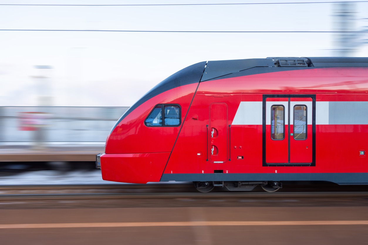 Suburban train passing at high speed