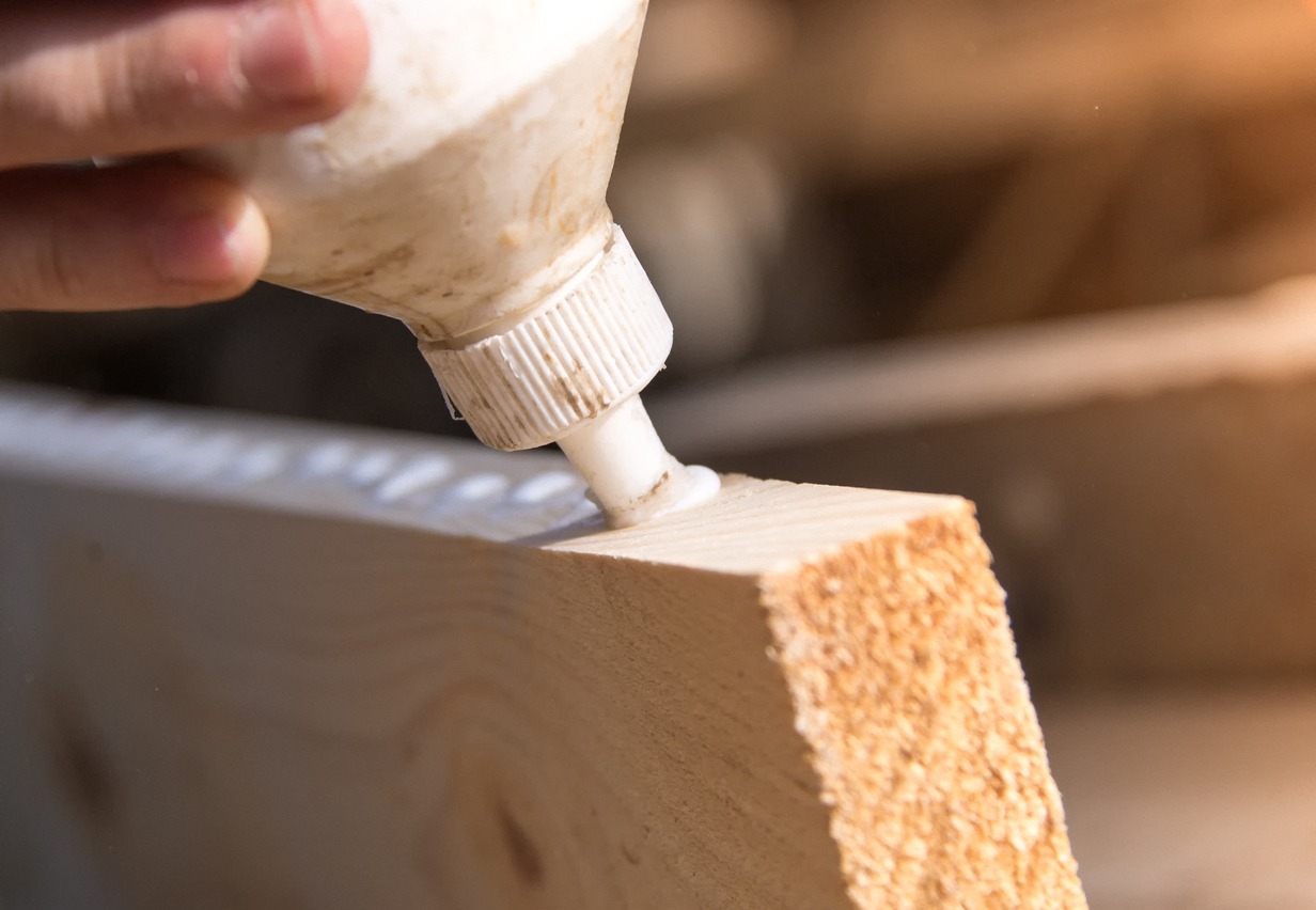 applying white glue on a piece of wood