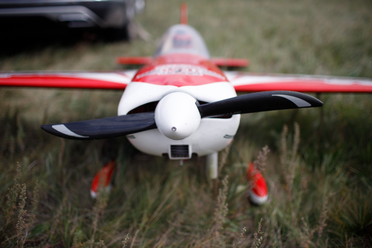 Radio control airplane on ground