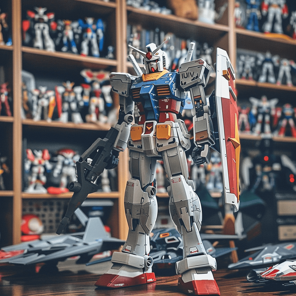 Gundam models on display