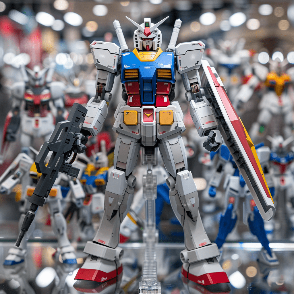 Gunpla models on display