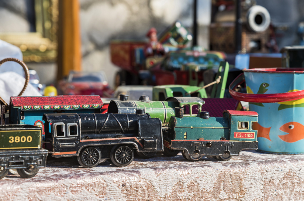 Model train, children's game, close-up, handcrafted plastic and wooden models