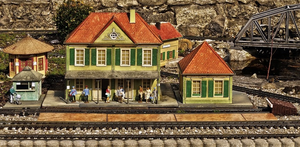 a miniature town by the railroad