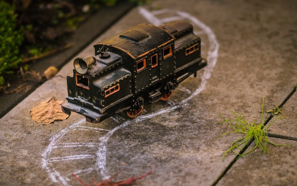 toy train in a drawn rail